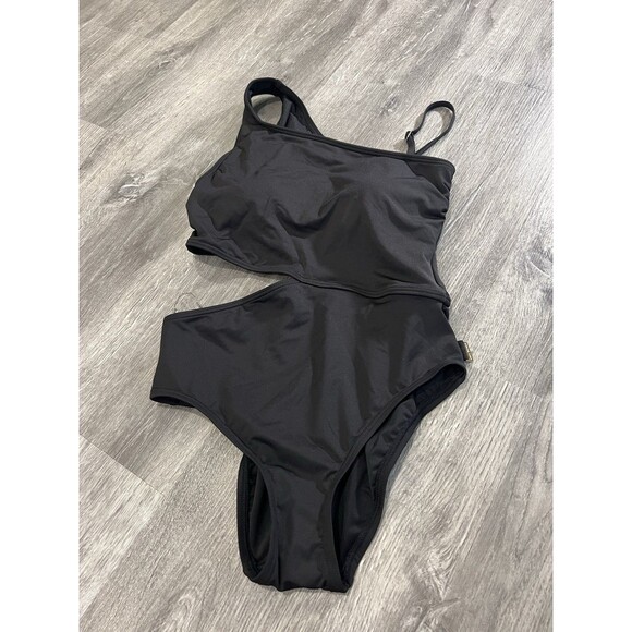 NWT $118 Michael Kors One-Piece Swimsuit Black Off Shoulder Side Cut Out 8 - Picture 1 of 10